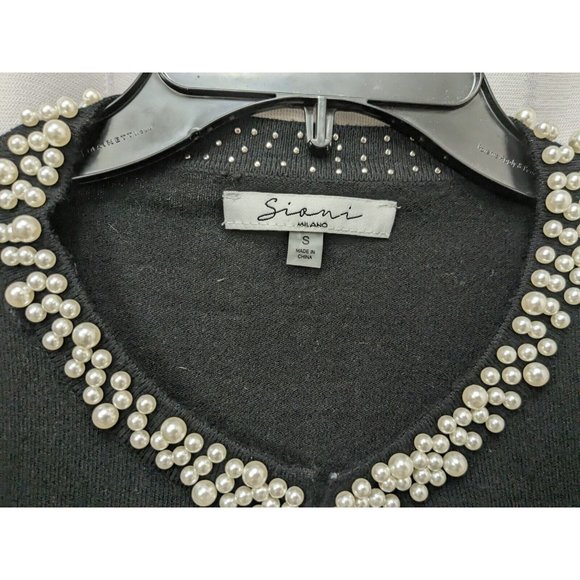 Siani Milano Black Open Cardigan Sweater with Pearl Details Women's Size Small - Picture 2 of 9